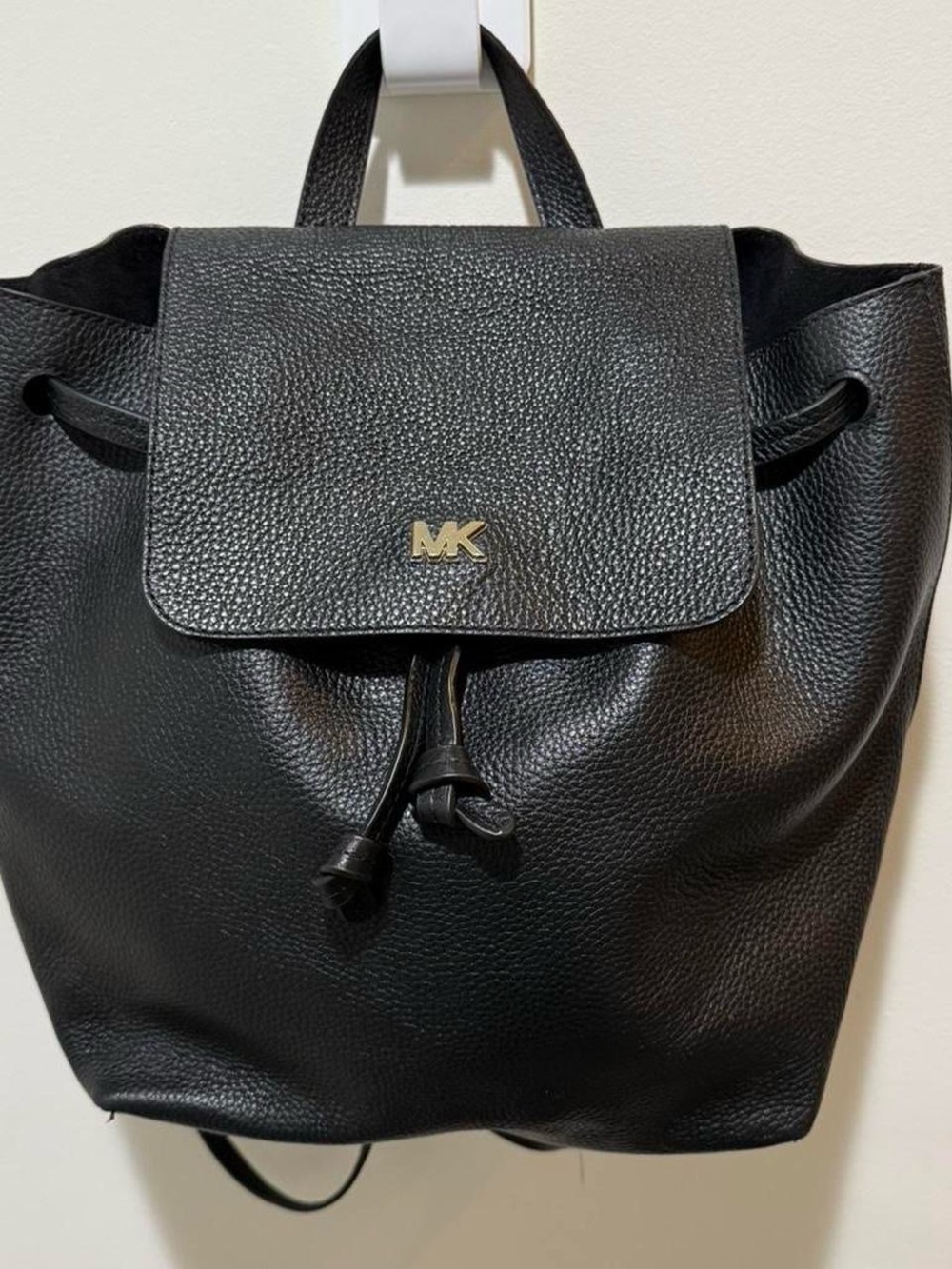 Michael Michael Kors Junie Flap Medium Black Pebbled Leather Backpack